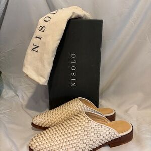 Nisolo Ama Woven Flat Mule in Bone, Size 7.5, NEW!